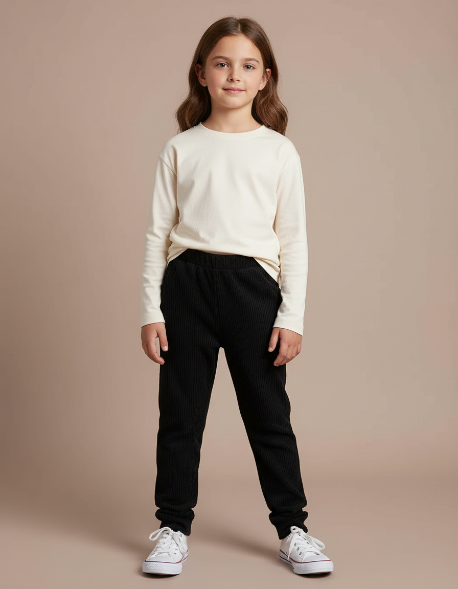Pantalon Noir Côtelé Confortable Enfant - Cordé
