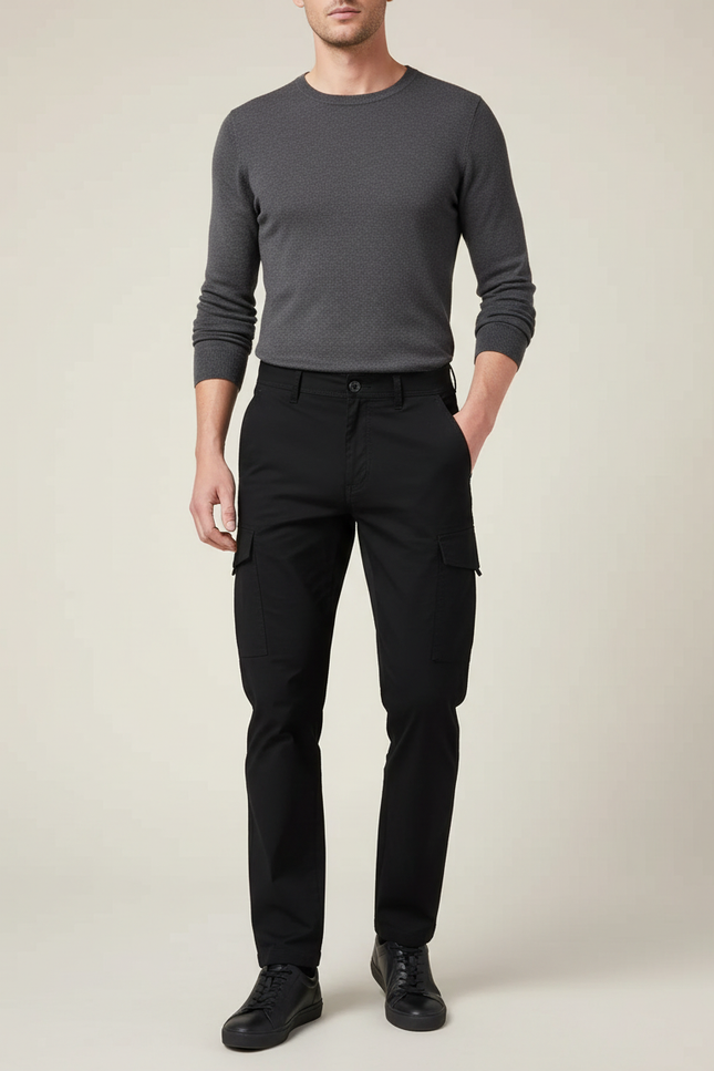 Pantalon Noir Cargo Tactique Homme Multi-poches - Gabardine