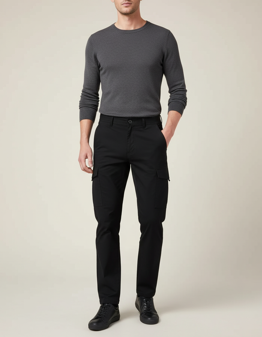 Pantalon Noir Cargo Tactique Homme Multi-poches - Gabardine