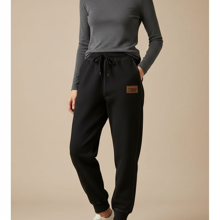 Pantalon Noir Jogging Molletonné Confortable Femme