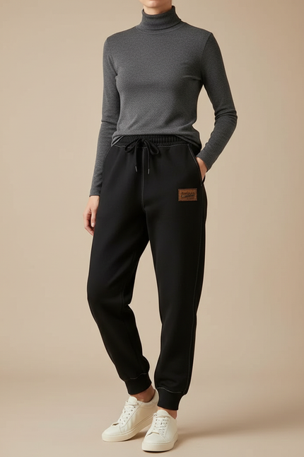Pantalon Noir Jogging Molletonné Confortable Femme