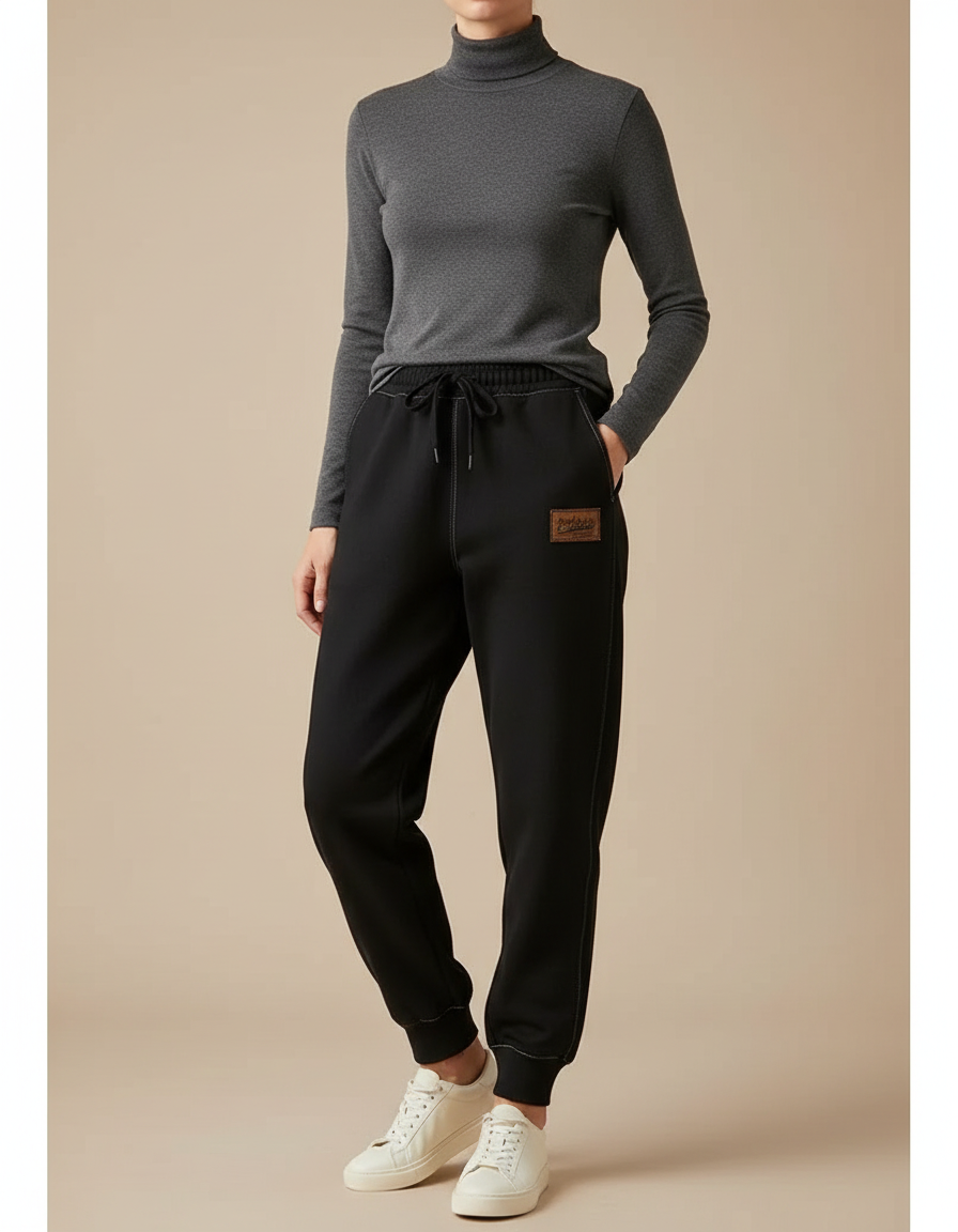 Pantalon Noir Jogging Molletonné Confortable Femme