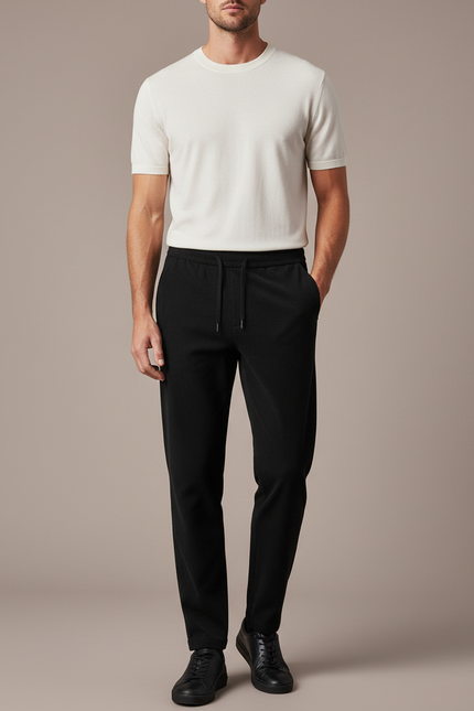 Pantalon Noir Décontracté Cordon Élastique Homme - Maille