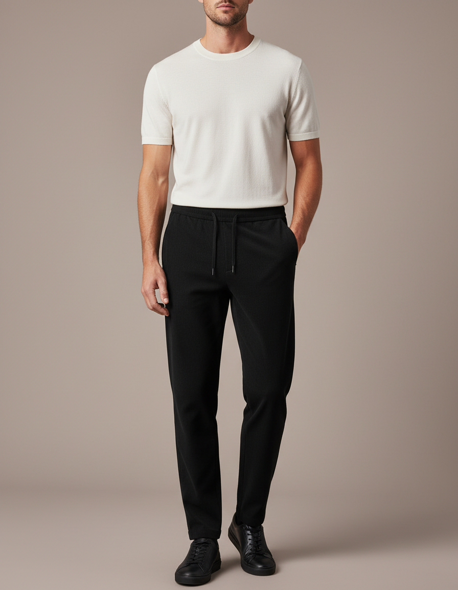 Pantalon Noir Décontracté Cordon Élastique Homme - Maille
