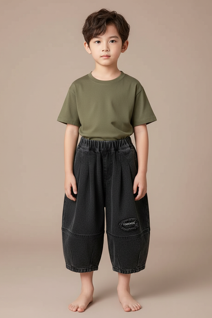 Pantalon Noir Ample Denim Décontracté Garçon - Jean