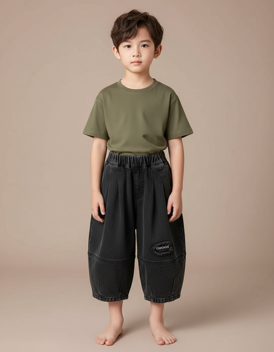 Pantalon Noir Ample Denim Décontracté Garçon - Jean