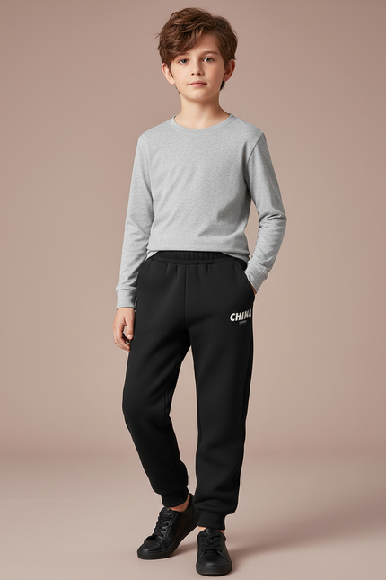 Pantalon Noir Garçon Sport Décontracté Imprimé - Molleton