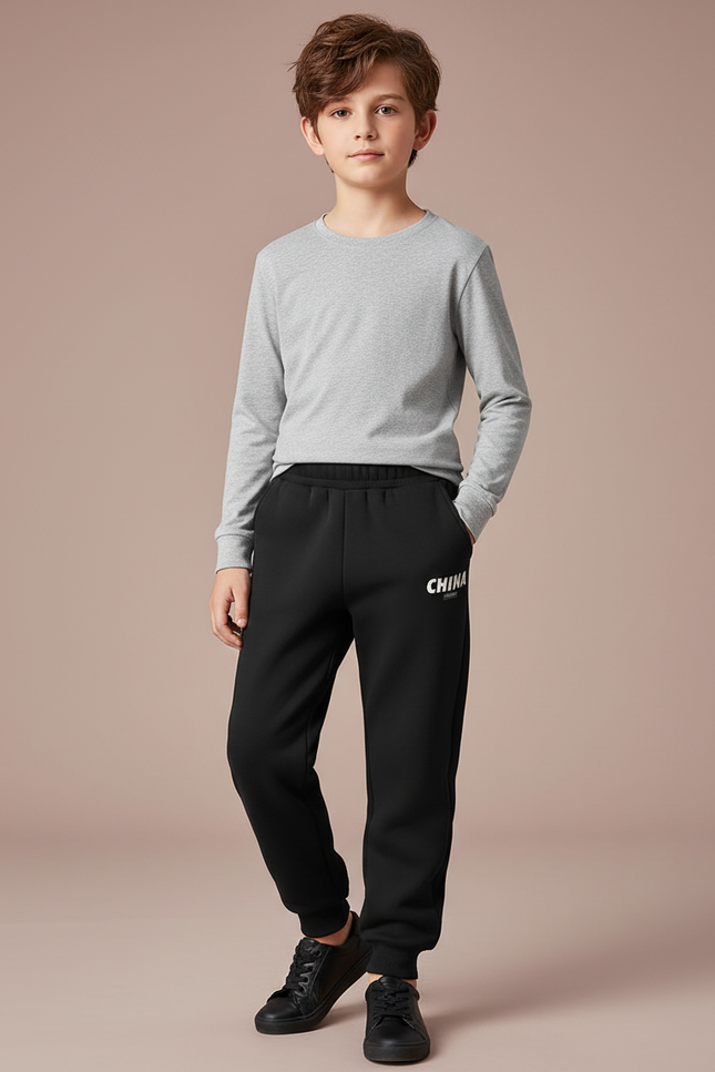 Pantalon Noir Garçon Sport Décontracté Imprimé - Molleton