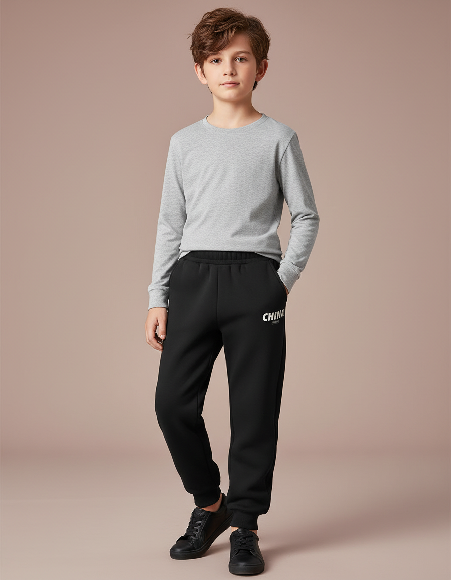 Pantalon Noir Garçon Sport Décontracté Imprimé - Molleton
