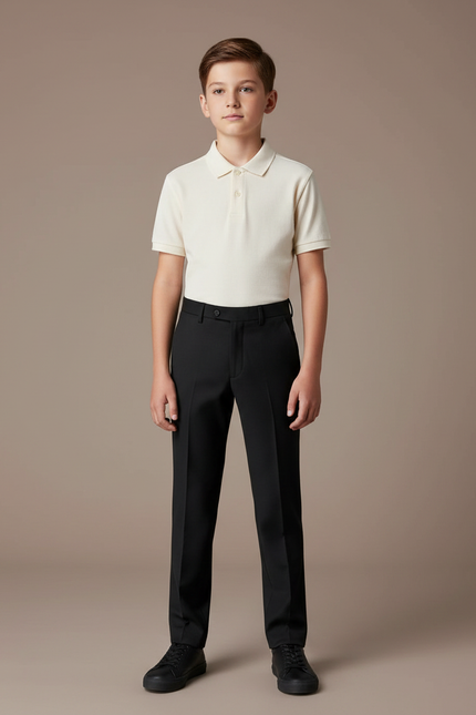 Pantalon Noir Droit Garçon Formel Élégant Classique - Gabardine