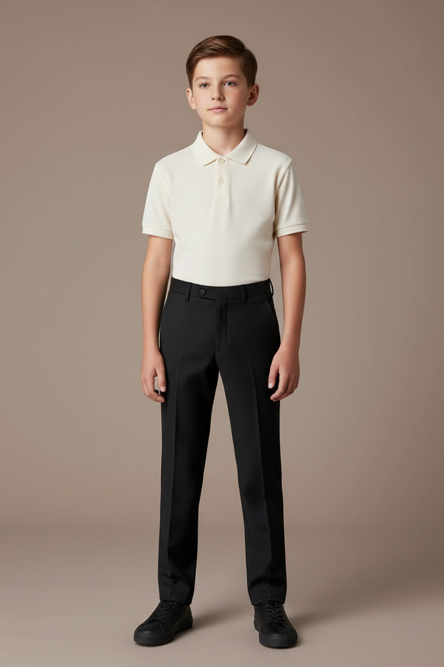 Pantalon Noir Droit Garçon Formel Élégant Classique - Gabardine
