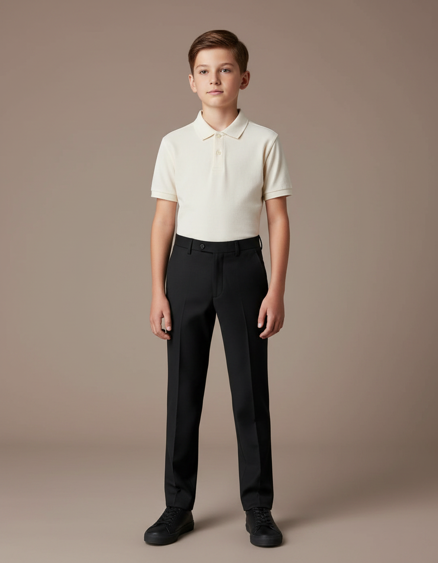 Pantalon Noir Droit Garçon Formel Élégant Classique - Gabardine