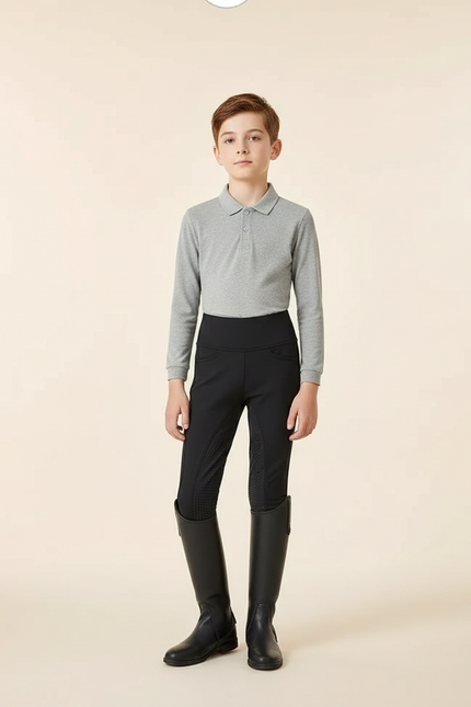 Pantalon Noir Équitation Enfant Silicone Adhérent Confort - Polyester