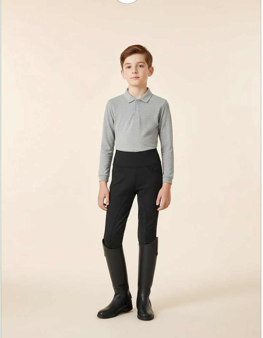 Pantalon Noir Équitation Enfant Silicone Adhérent Confort - Polyester