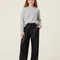 Pantalon Noir Paillettes Large Décontracté Fille - Polyester