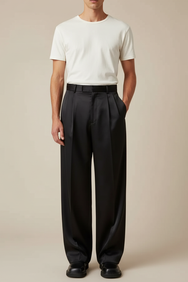 Pantalon Satin Noir Homme