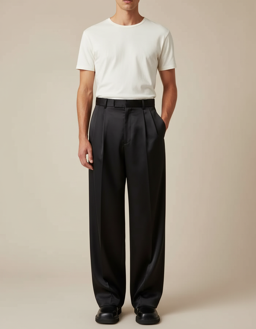 Pantalon Satin Noir Homme