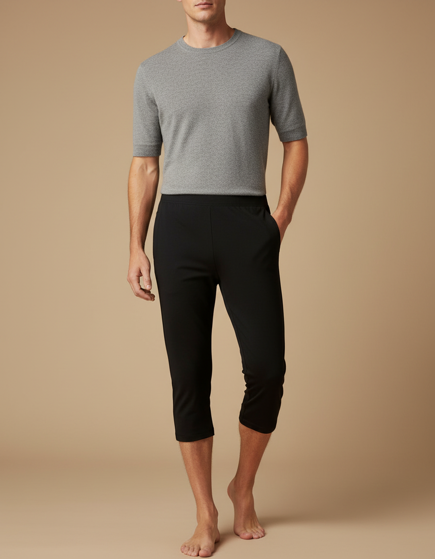 Pantalon Noir Court Confortable Casual Homme - Maille