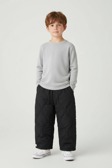 Pantalon Noir Matelassé Ample Épais Garçon Hiver Chaud - Polyester