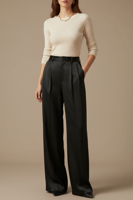 Pantalon Fluide Satin Noir