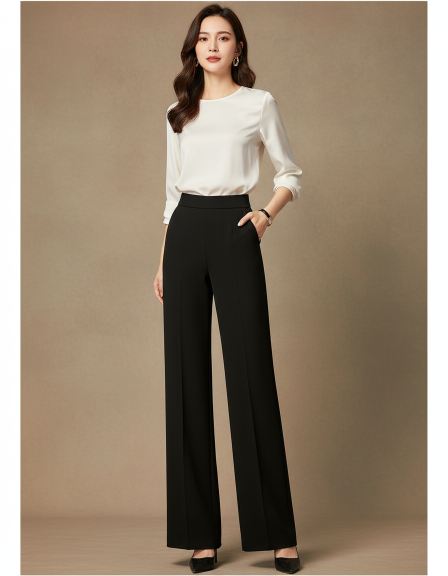 Pantalon Coupe Droite Noir Femme - Gabardine
