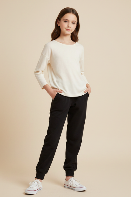 Pantalon Noir Enfant Molleton Confortable Décontracté