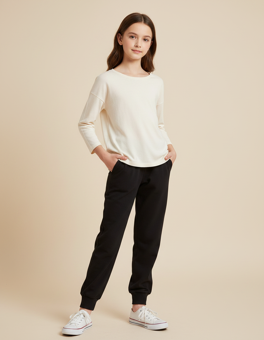 Pantalon Noir Enfant Molleton Confortable Décontracté