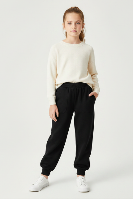Pantalon Noir Enfant Molletonné Décontracté Confortable