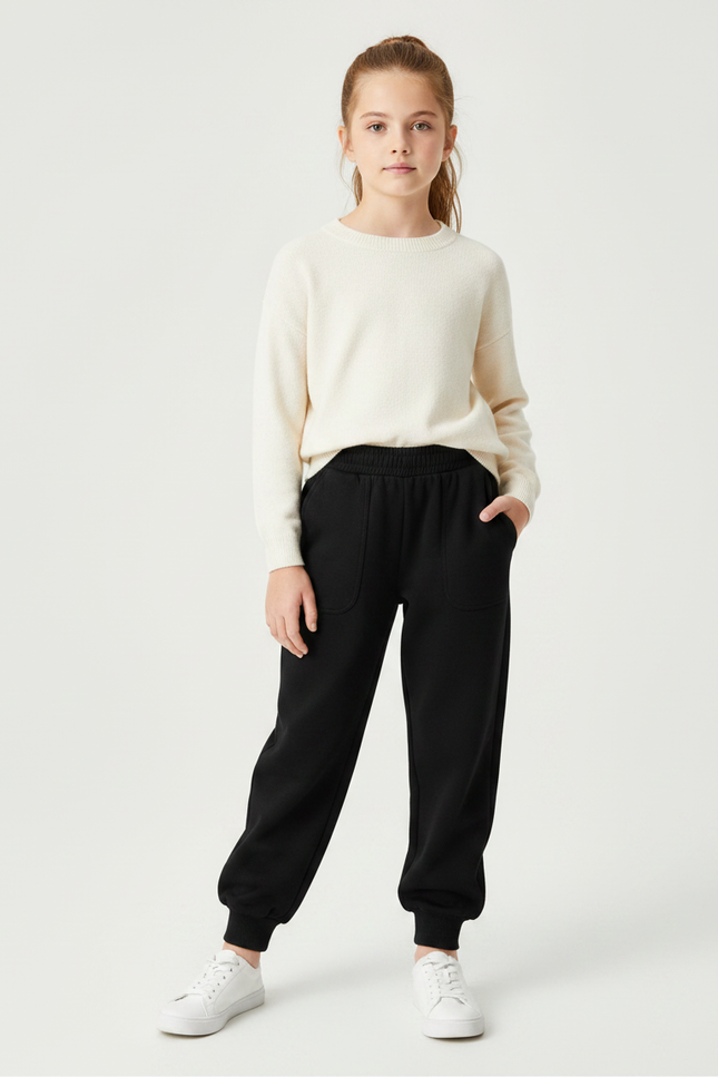 Pantalon Noir Enfant Molletonné Décontracté Confortable