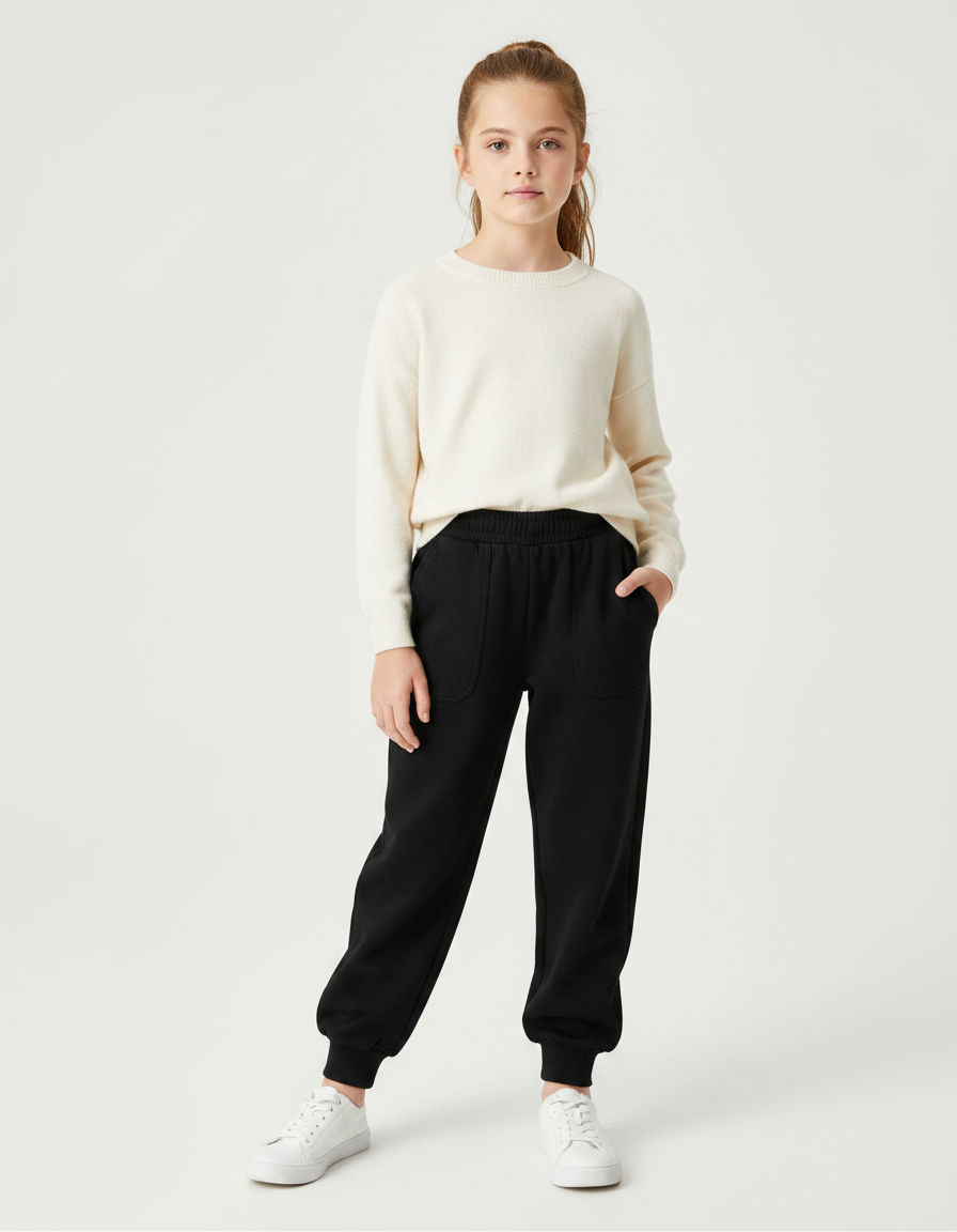 Pantalon Noir Enfant Molletonné Décontracté Confortable