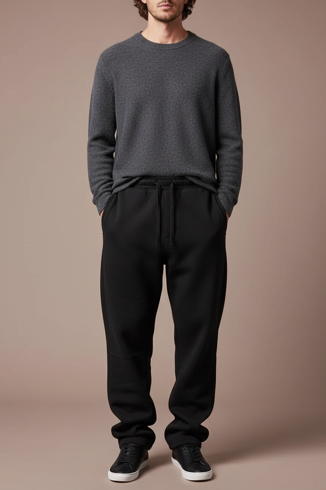 Pantalon Noir Ample Décontracté En Molleton Uni