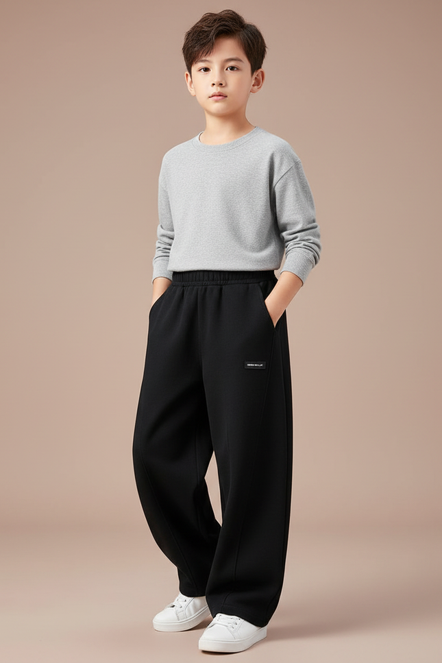 Pantalon Noir Ample Décontracté Coton Enfant Sport - Molleton
