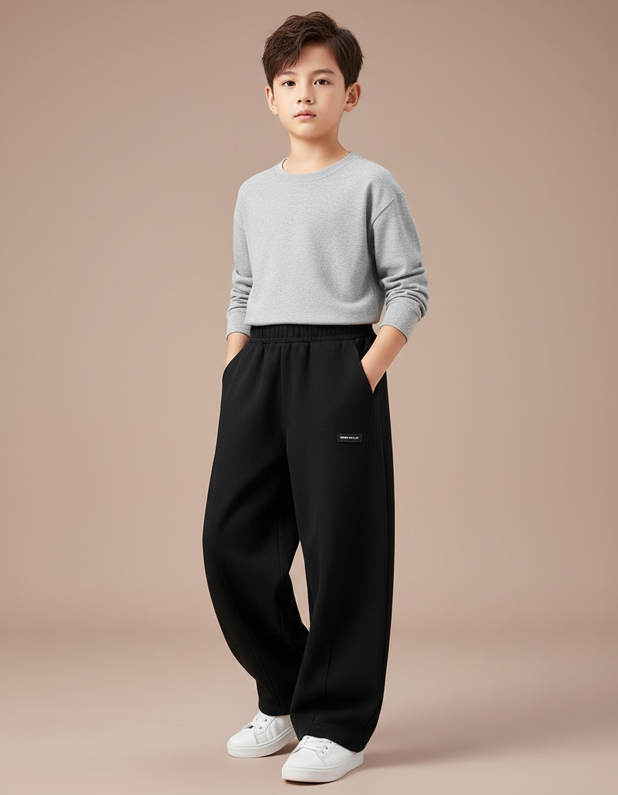 Pantalon Noir Ample Décontracté Coton Enfant Sport - Molleton