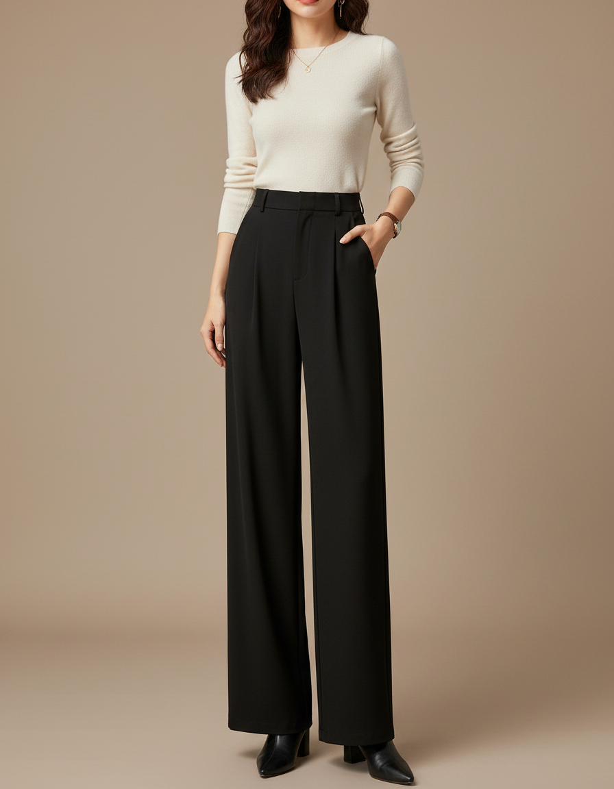 Pantalon Noir Femme Coupe Droite - Polyester