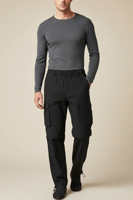 Pantalon Noir Cargo Léger Homme Décontracté Ample - Polyester