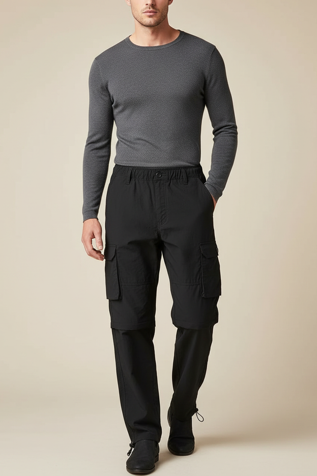 Pantalon Noir Cargo Léger Homme Décontracté Ample - Polyester