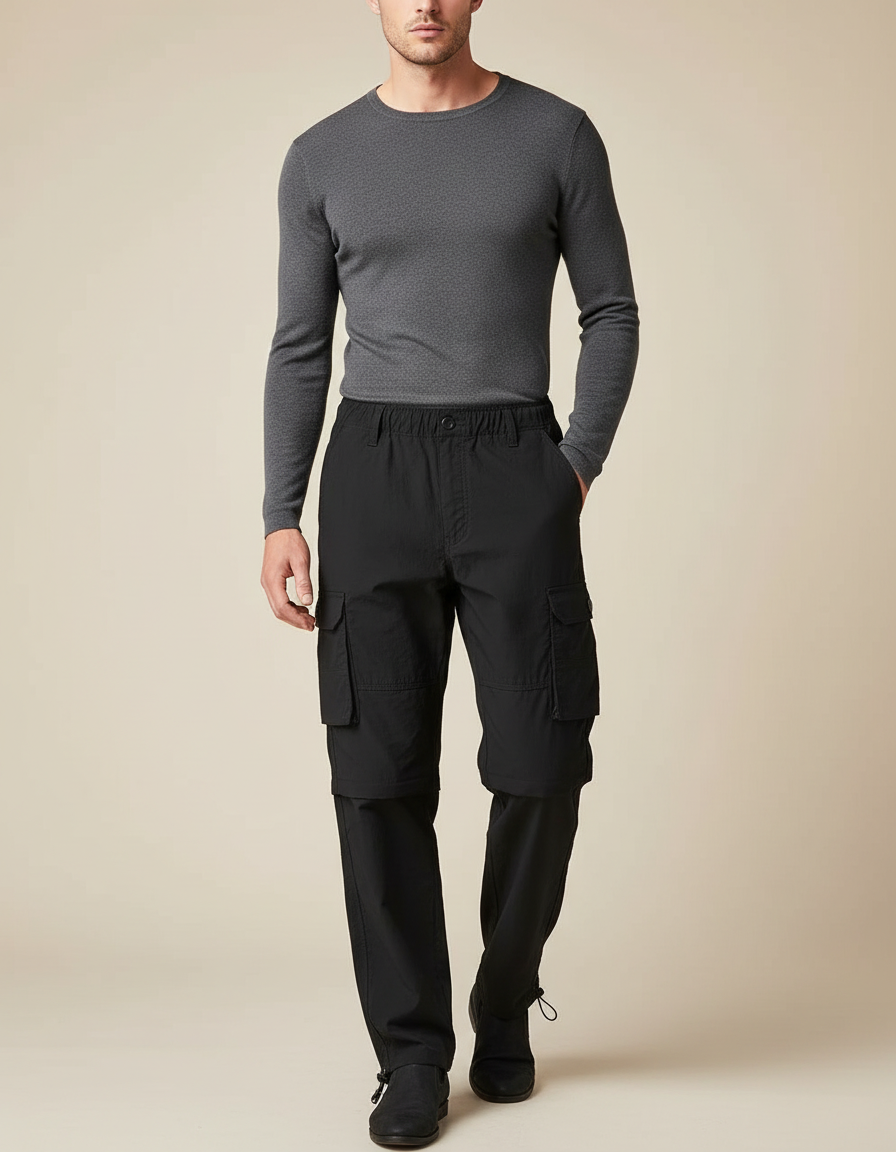 Pantalon Noir Cargo Léger Homme Décontracté Ample - Polyester