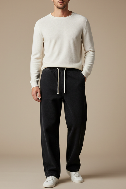 Pantalon Noir Ample Cordon Décontracté Confortable Homme - Molleton