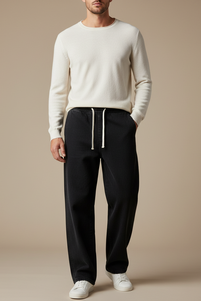 Pantalon Noir Ample Cordon Décontracté Confortable Homme - Molleton