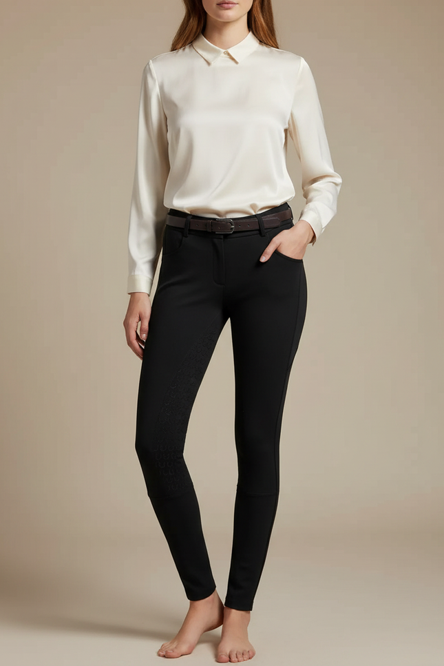 Pantalon Noir Équitation Silicone Ajusté Femme Sport - Polyester