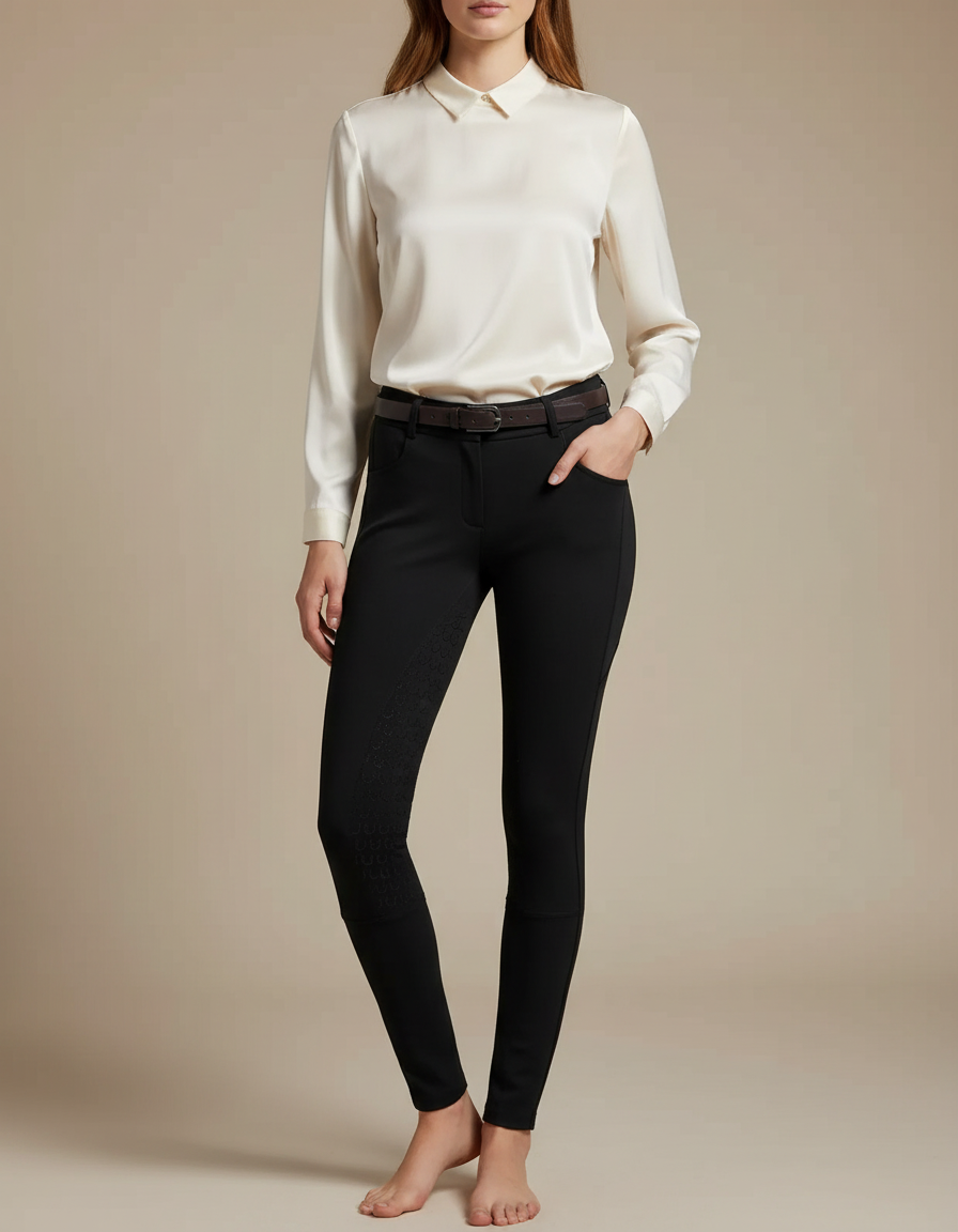 Pantalon Noir Équitation Silicone Ajusté Femme Sport - Polyester