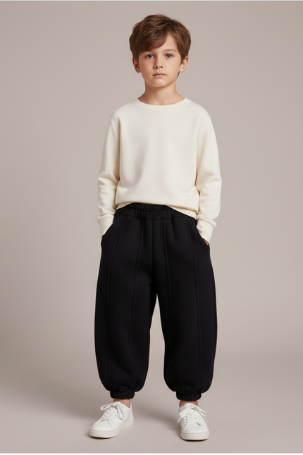 Pantalon Noir Ample Hiver Confortable Enfant Sport - Molleton