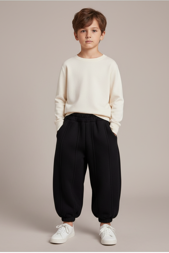 Pantalon Noir Ample Hiver Confortable Enfant Sport - Molleton