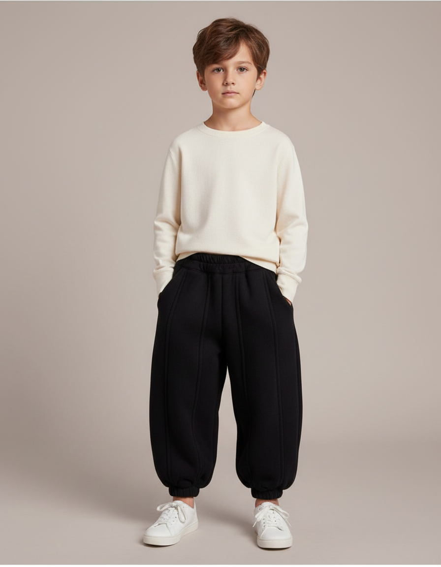 Pantalon Noir Ample Hiver Confortable Enfant Sport - Molleton
