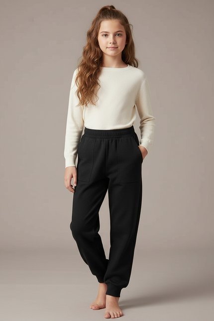 Pantalon Noir Molletonné Confortable Enfant Jogging