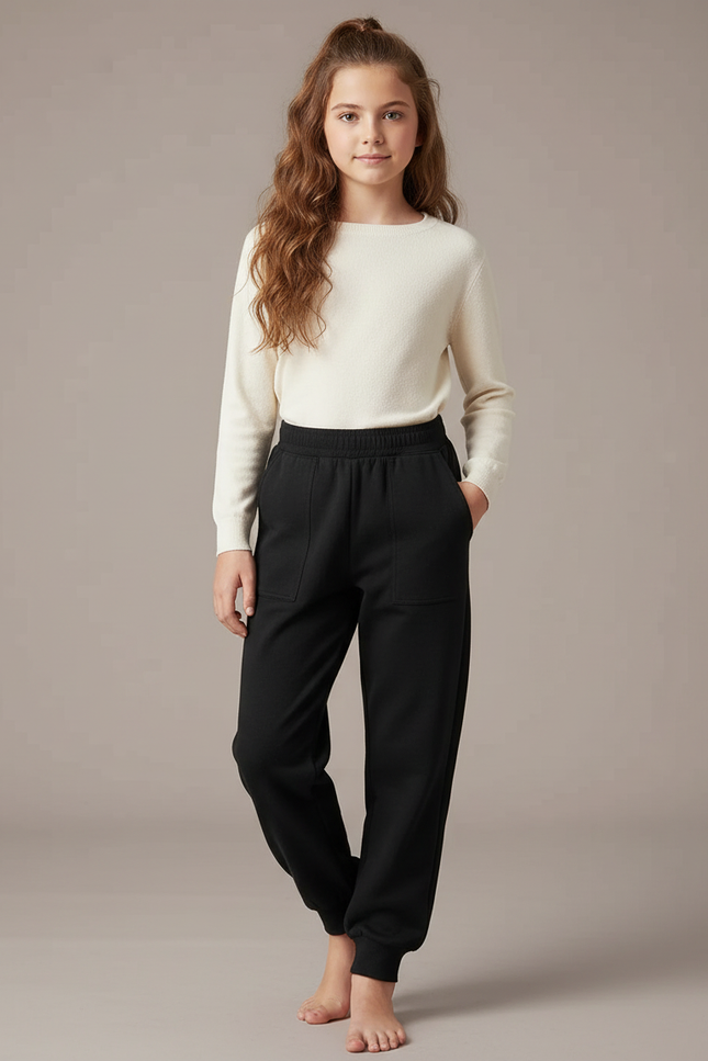 Pantalon Noir Molletonné Confortable Enfant Jogging