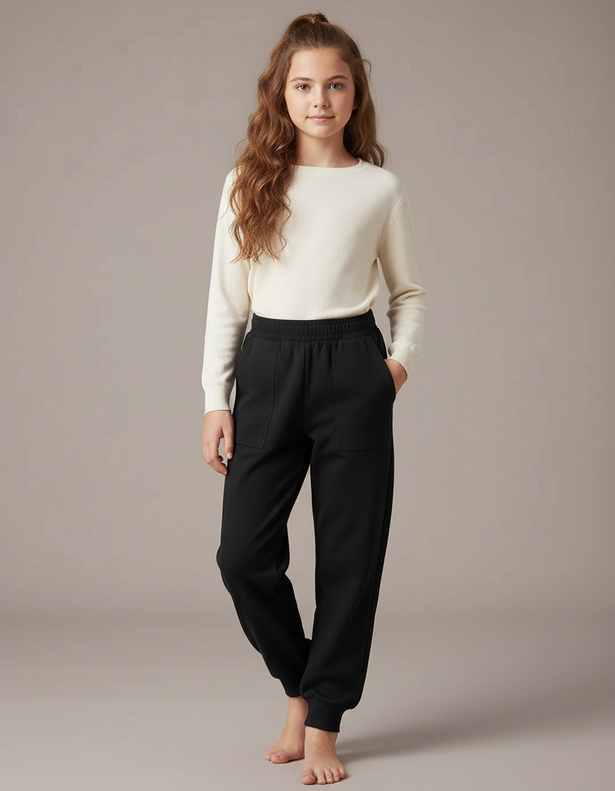 Pantalon Noir Molletonné Confortable Enfant Jogging