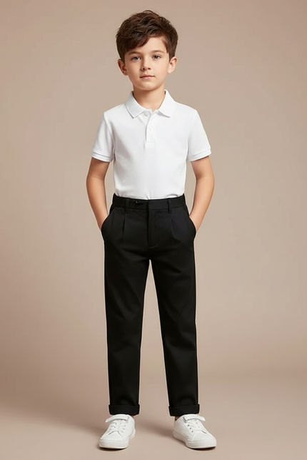 Pantalon Noir Garçon Droit Classique Élégant - Gabardine