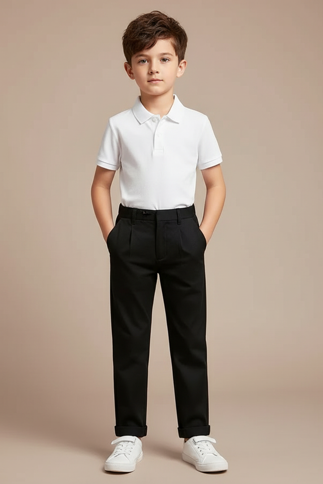 Pantalon Noir Garçon Droit Classique Élégant - Gabardine