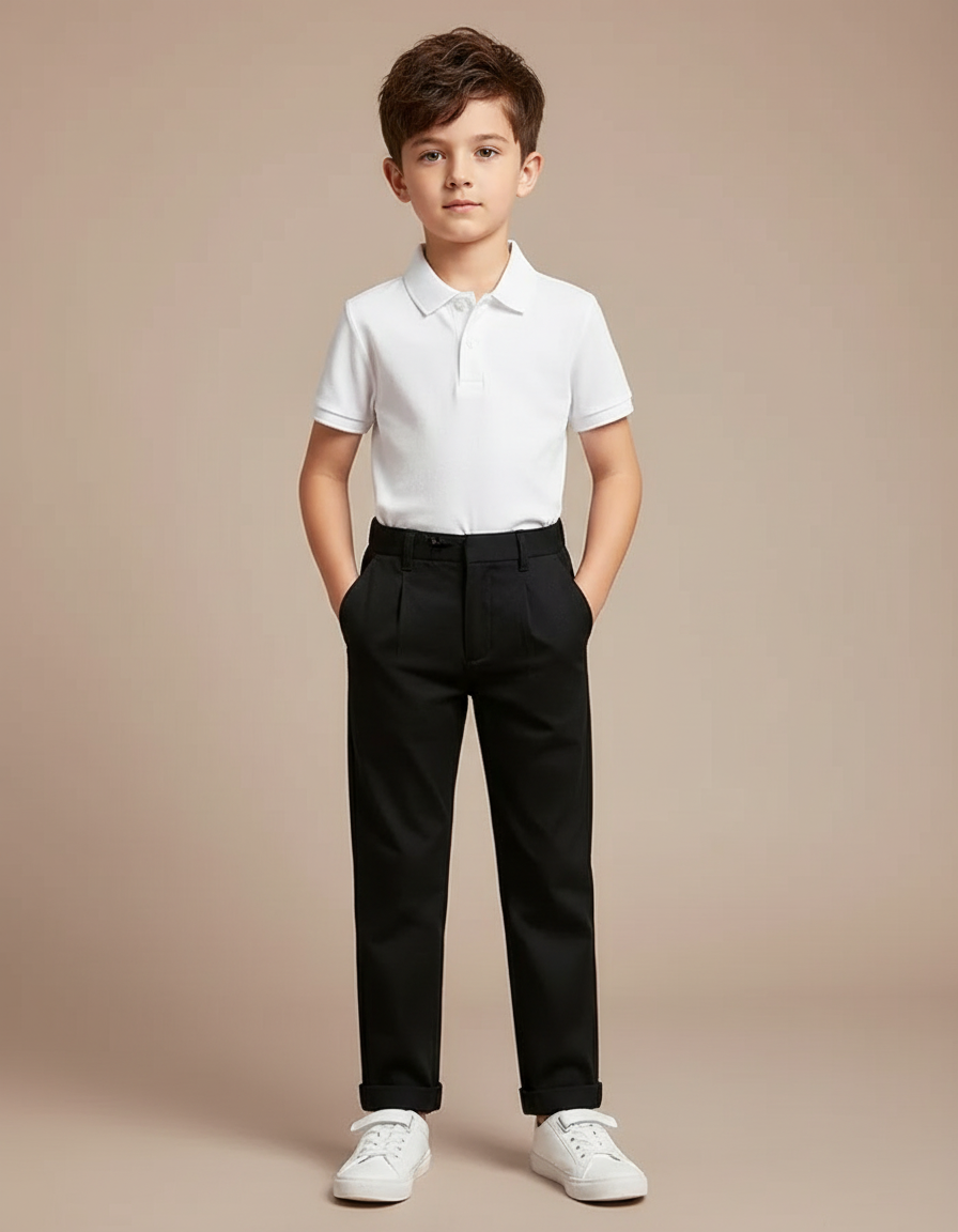 Pantalon Noir Garçon Droit Classique Élégant - Gabardine